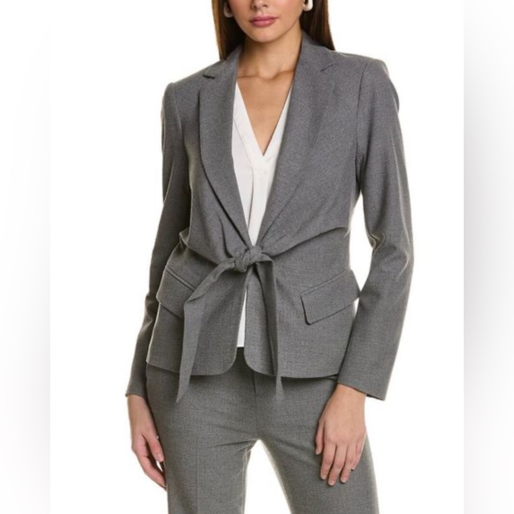 NWT Donna Karan New York On The Town Gray Blazer with Tie Front Retail $475 SZ 0